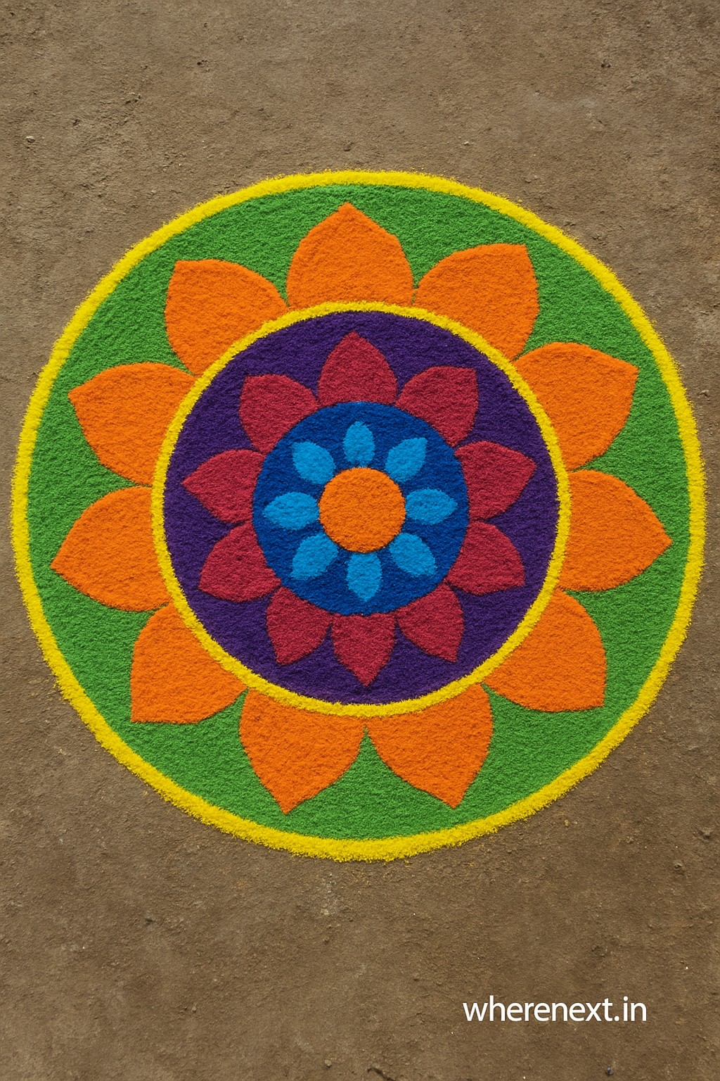 Circle rangoli design with traditional patterns