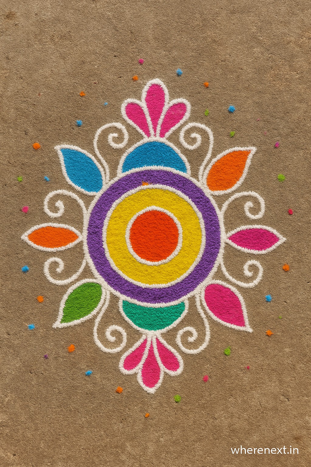 Holi rangoli design with colorful powders