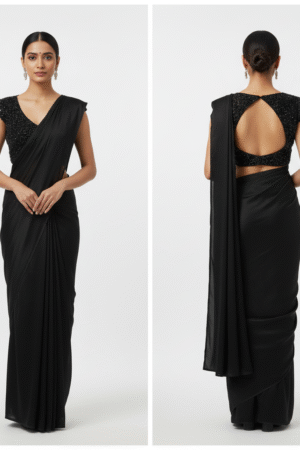 Thread Embroidery On Black Georgette Saree With Baahar-e-Siyah Blouse