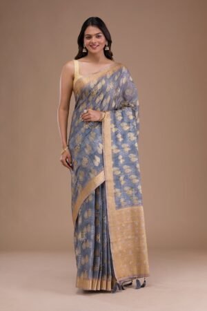Grey Printed Tissue Saree